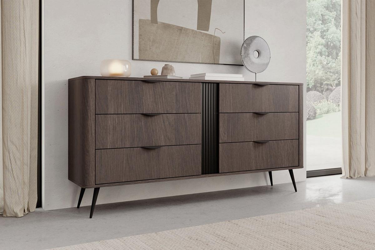 KOMMODE Veris Dunin-Eiche 163 cm - Dunkelbraun/Schwarz, Holzwerkstoff/Metall (163.2/81.2/38cm) - Selsey
