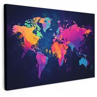 LEINWANDBILD Weltkarte - Bunt - Graffiti Wanddeko 90x60 cm - Multicolor, Textil (90/60cm) - MuchoWow