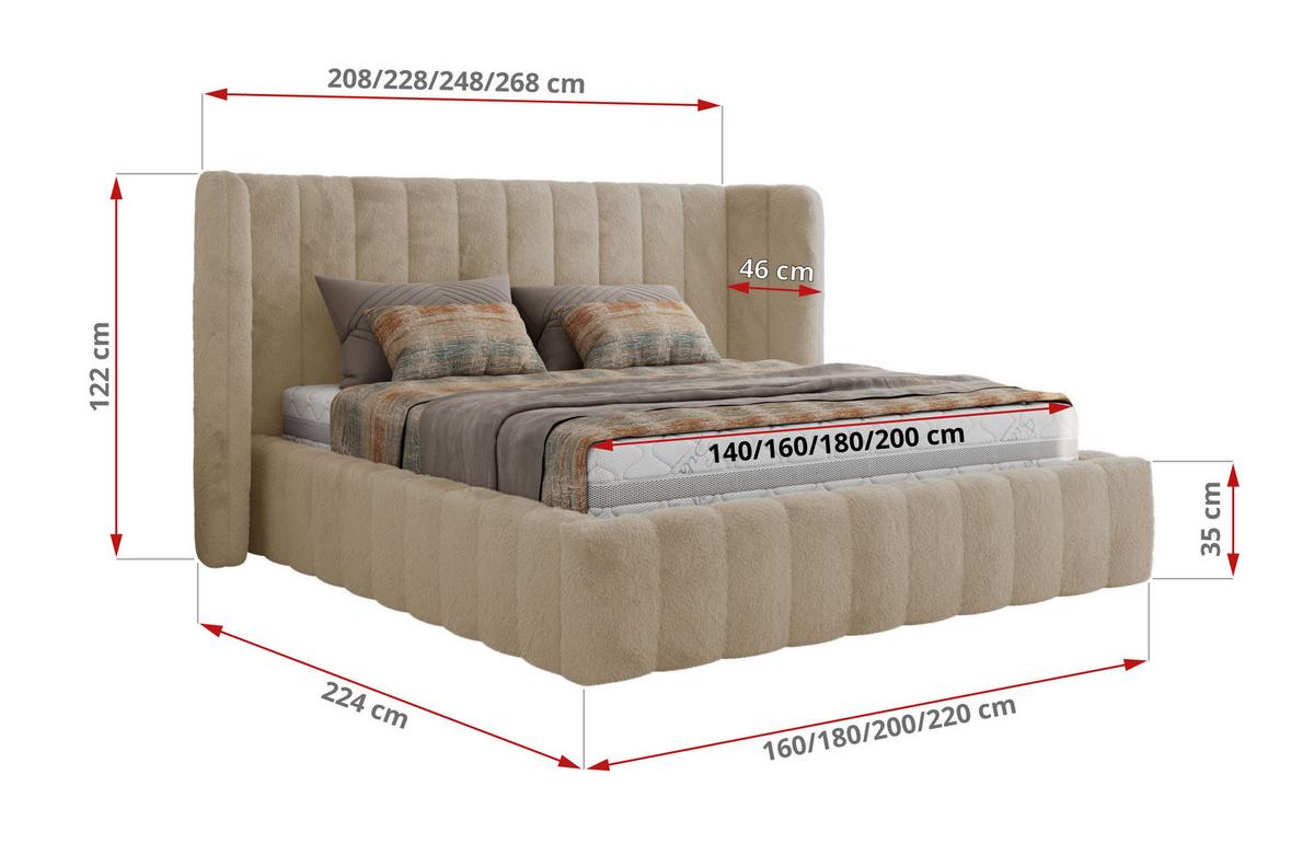 POLSTERBETT GOLETTA CLASSIC 160/200 - Creme Plüsch - Multipocket-Matratze - Creme, Textil (160/200cm) - MKS