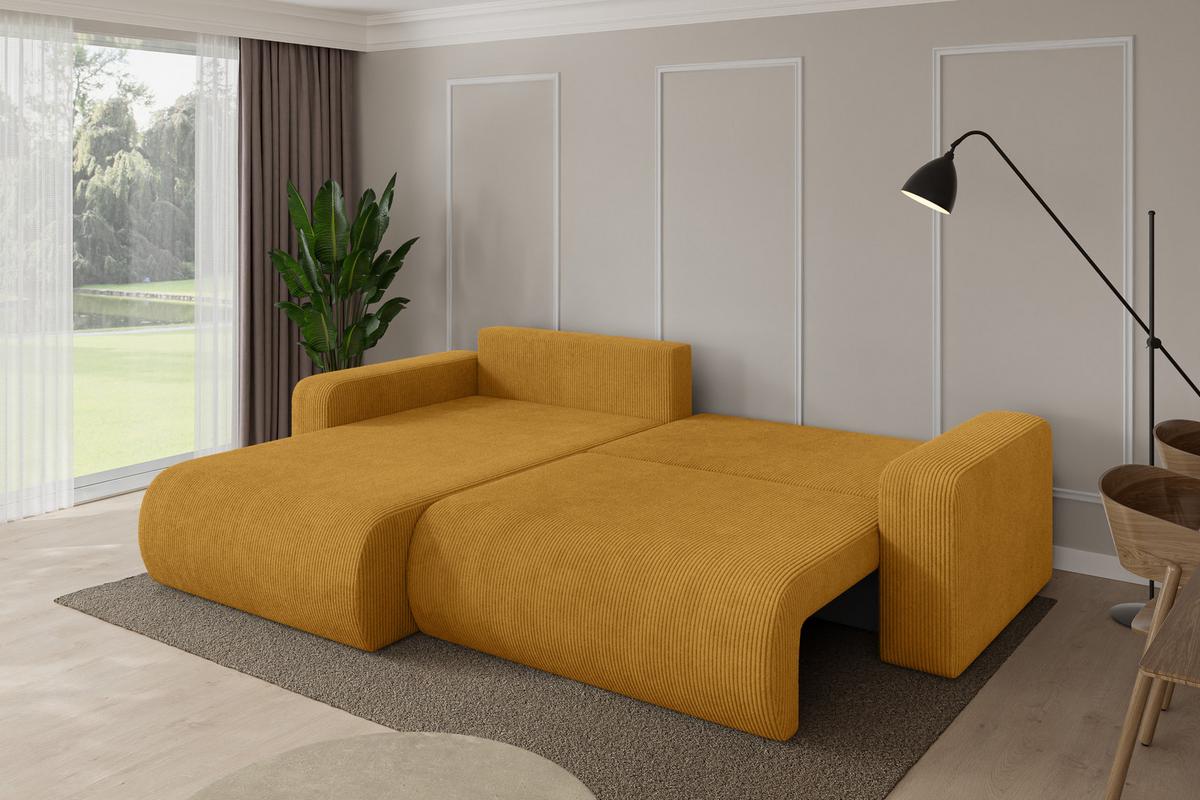 ECKSOFA mit Schlaffunktion Ottomane Links BERY-L 276x193x88 Senfgelb Cord - Dunkelgelb/Schwarz, Holzwerkstoff/Kunststoff (276/193cm) - ALTDECOR