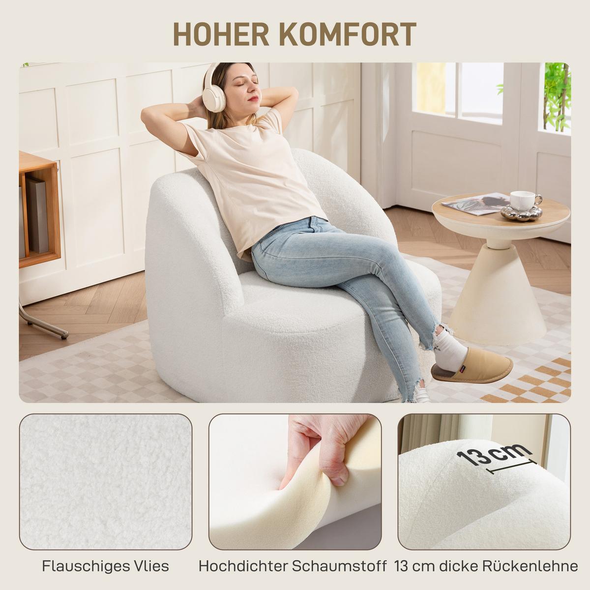 SESSEL Loungesessel mit geschwungenem Design, Polstersessel mit Viles-Optik - Weiß, Kunststoff (81/73.5/82cm) - HOMCOM