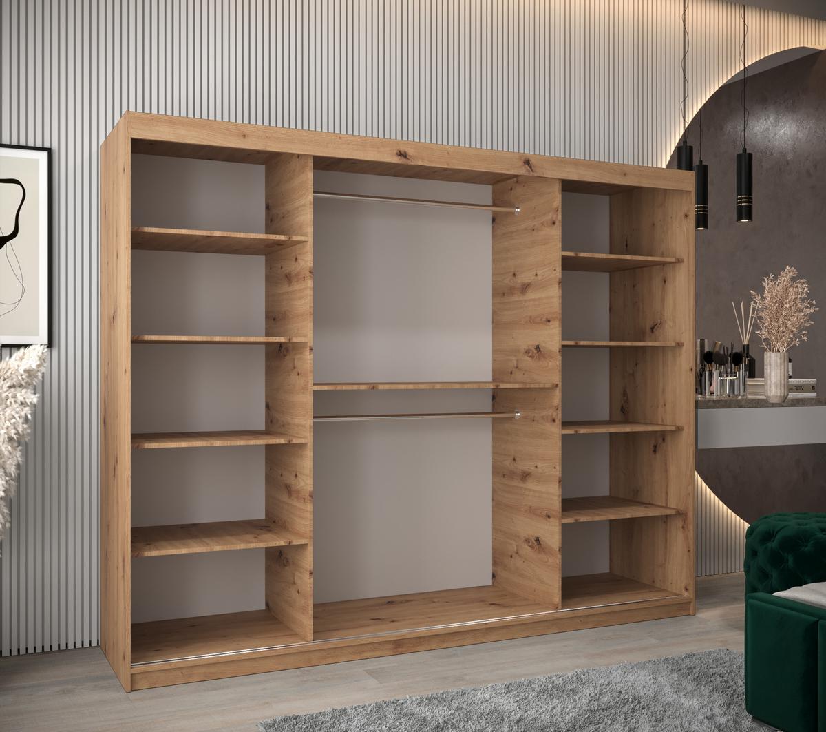SCHWEBETÜRENSCHRANK 200/250/62 3-türig - Silberfarben/Schwarz, Holz/Kunststoff (250/200/62cm) - MÖBEL KRYSPOL