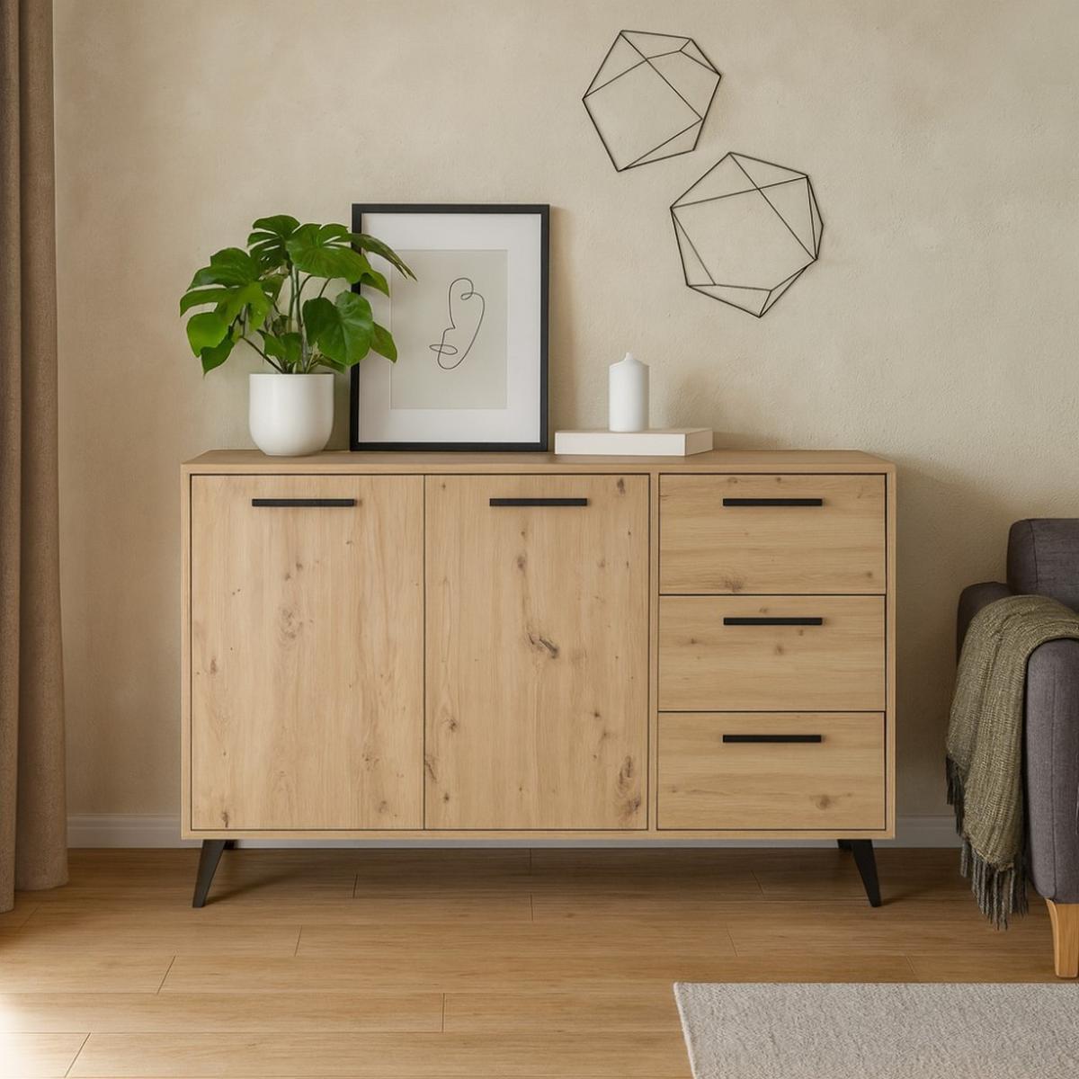 KOMMODE Kavo mit 2 Türen und 3 Schubladen, eiche Artisan - Schwarz/Eiche Artisan, Holzwerkstoff (138/85/41cm) - Beautysofa