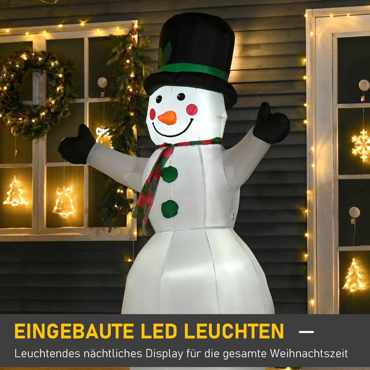 WEIHNACHTSSCHNEEMANN aufblasbarer Schneemann mit 2 Modulleuchten Weiß - Weiß, Kunststoff (72/193/130cm) - HOMCOM
