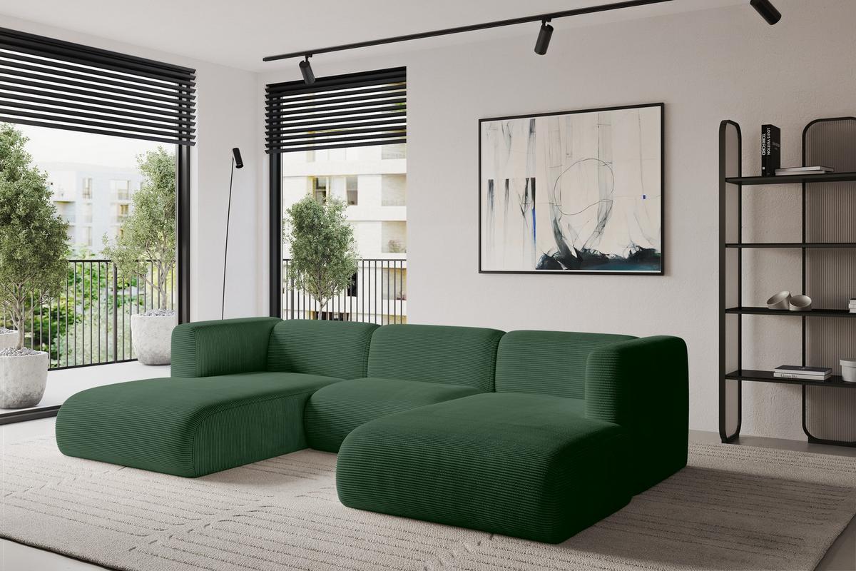 WOHNLANDSCHAFT MIRA-U1 317x179x70 Grün Cord - Salbeigrün/Schwarz, Holzwerkstoff/Kunststoff (317/70/179cm) - ALTDECOR