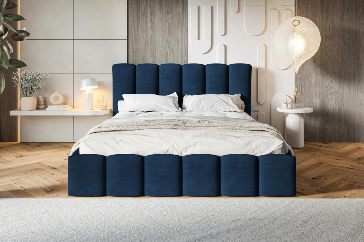 BETT 90x200 - Polsterbett mit Bettkasten und Holzrahmen - Modern Betten - Glatter Kronos-Stoff- Kollektion Lucy - Blau - Blau, Holz/Textil (90/200cm) - Alpi-Möbel