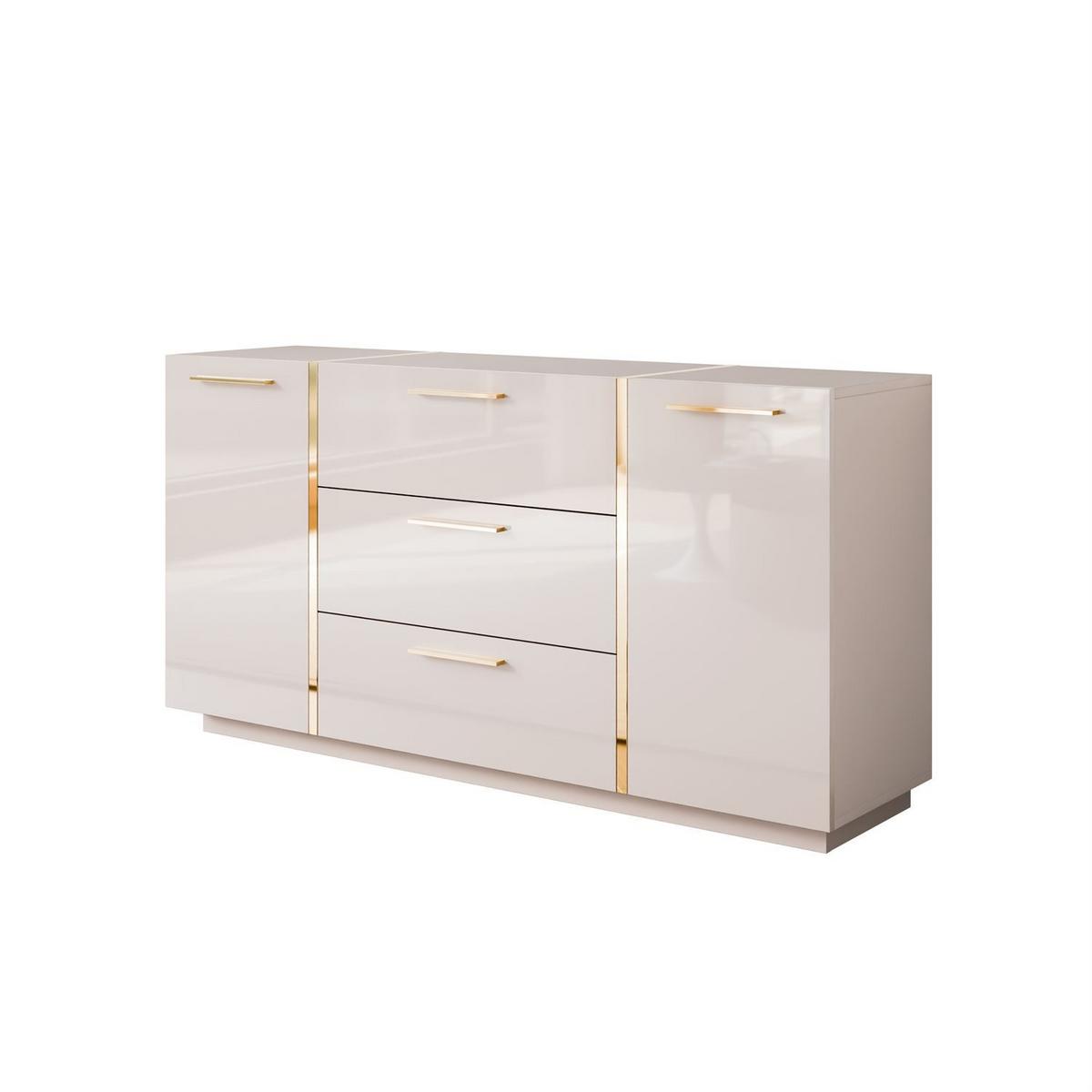 SIDEBOARD mit Schubladen ONYX Kaschmir Hochglanz - Kaschmir/Goldfarben, Holzwerkstoff (158/81/41.3cm) - Lookway