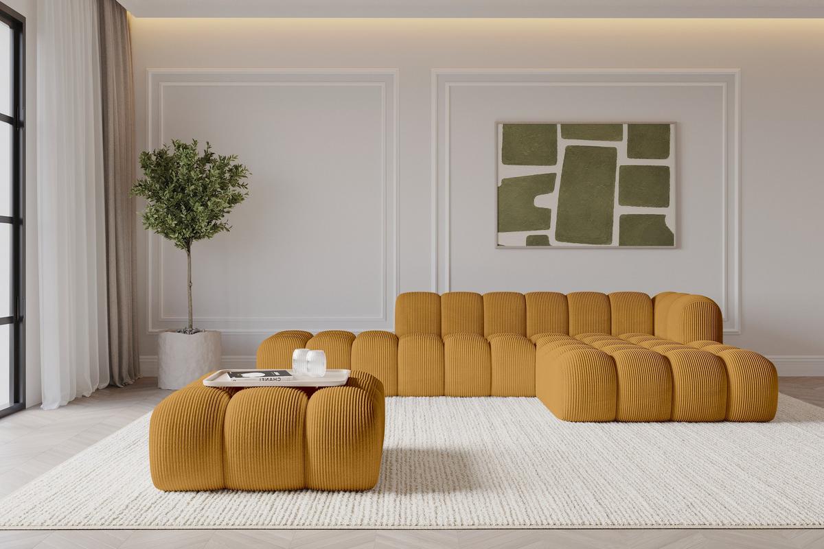 POUF OLEA-PUF 91x87x44 cm Senfgelb Cord Modular Sitzhocker - Dunkelgelb/Schwarz, Holzwerkstoff/Kunststoff (91/44/87cm) - ALTDECOR