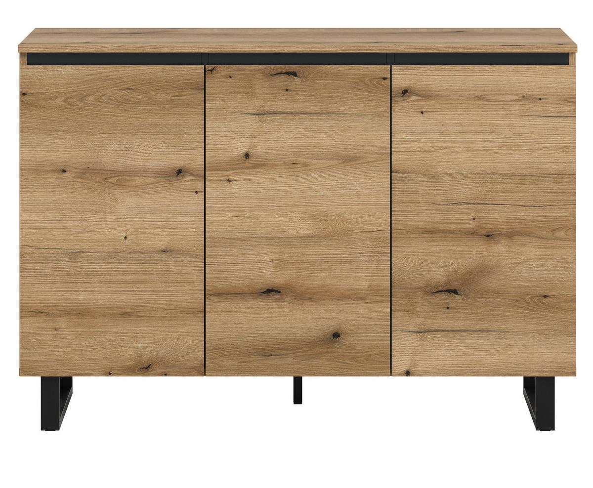 SIDEBOARD Eiche Evoke mit Schwarz, Kommode 3-türig 120 x 84 cm, Soft-Close - Eichefarben/Schwarz, Holzwerkstoff/Metall (120/84/36cm) - Inn.Furn