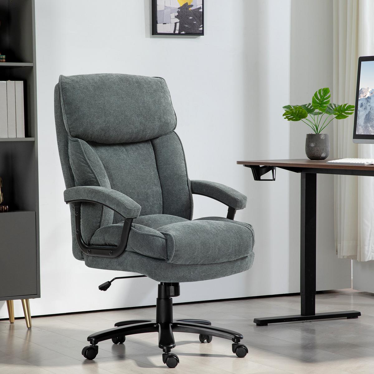 BÜROSTUHL, Ergonomisch Schreibtischstuhl mit Wippfunktion, Leinenoptik, Grau - Grau, Textil (79/125/68.5cm) - HOMCOM
