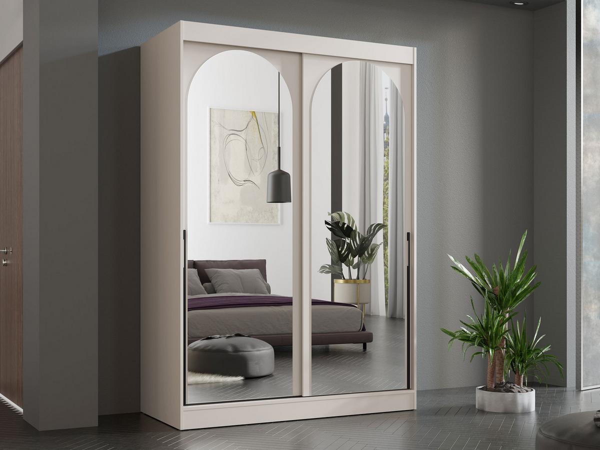 SCHIEBETÜRENSCHRANK Modin 150 - Kaschmir/Schwarz, Holzwerkstoff/Kunststoff (150/216/65cm) - MIRJAN24