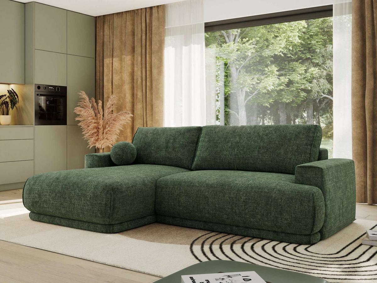 ECKSCHLAFSOFA RINA L Dunkelgrün Schenille grob gewebt - links - Dunkelgrün/Schwarz, Kunststoff/Textil (267/170cm) - MKS