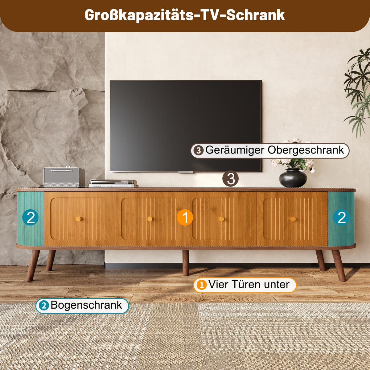 TV LOWBOARD Spiegel Holzoptik Hochschrank Stauraum - Walnussfarben, Holzwerkstoff (180/47/38cm) - Urban Meuble