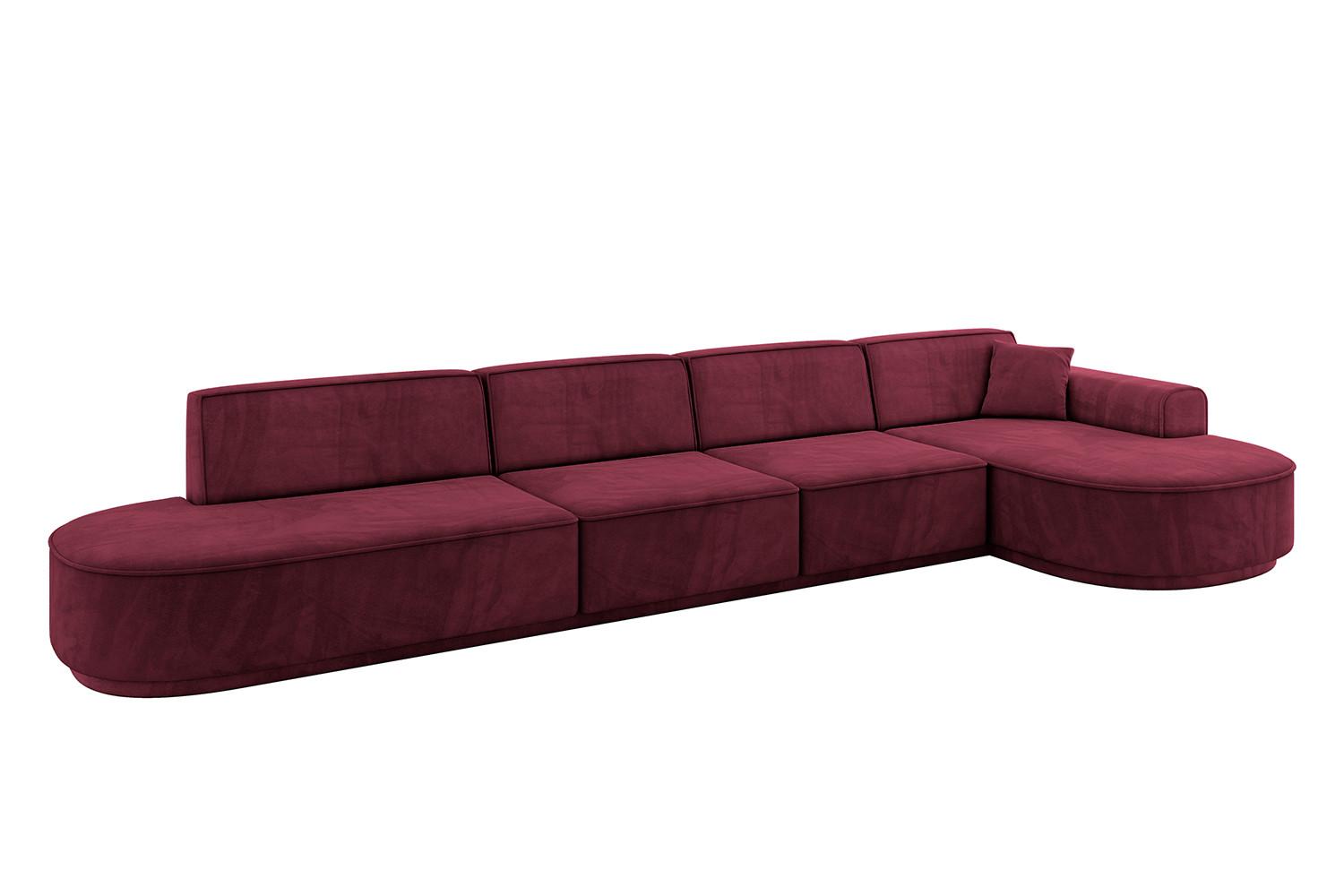 ECKSOFA Ottomane Rechts MARI-L3-v3 - 413x171x83 cm Bordeaux Velours - Bordeaux/Schwarz, Holzwerkstoff/Kunststoff (171/413cm) - ALTDECOR