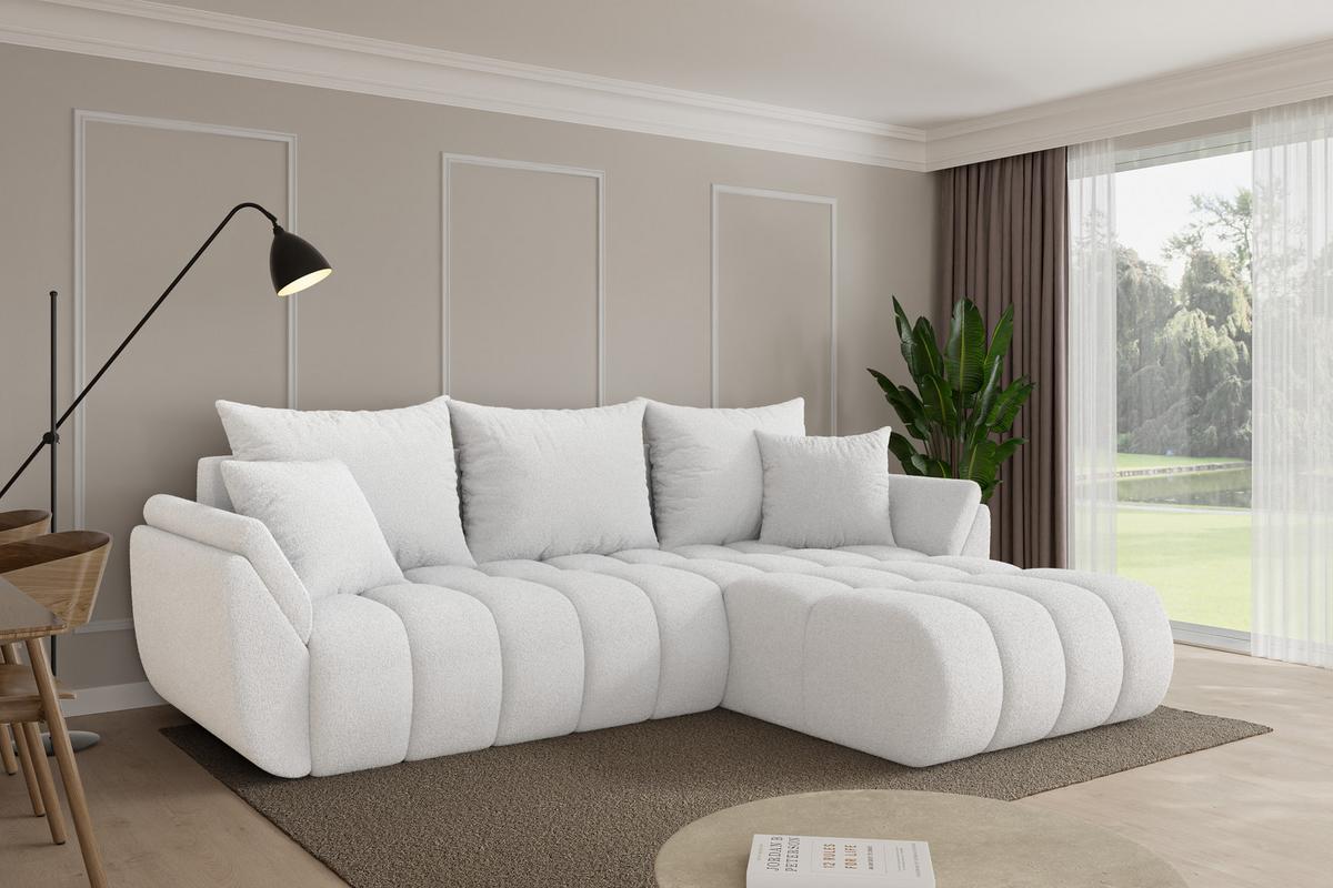 ECKSOFA mit Schlaffunktion Ottomane Rechts TOKO-L-v1 277x194x86 Weiß Bouclé - Schwarz/Weiß, Holzwerkstoff/Kunststoff (277/194cm) - ALTDECOR