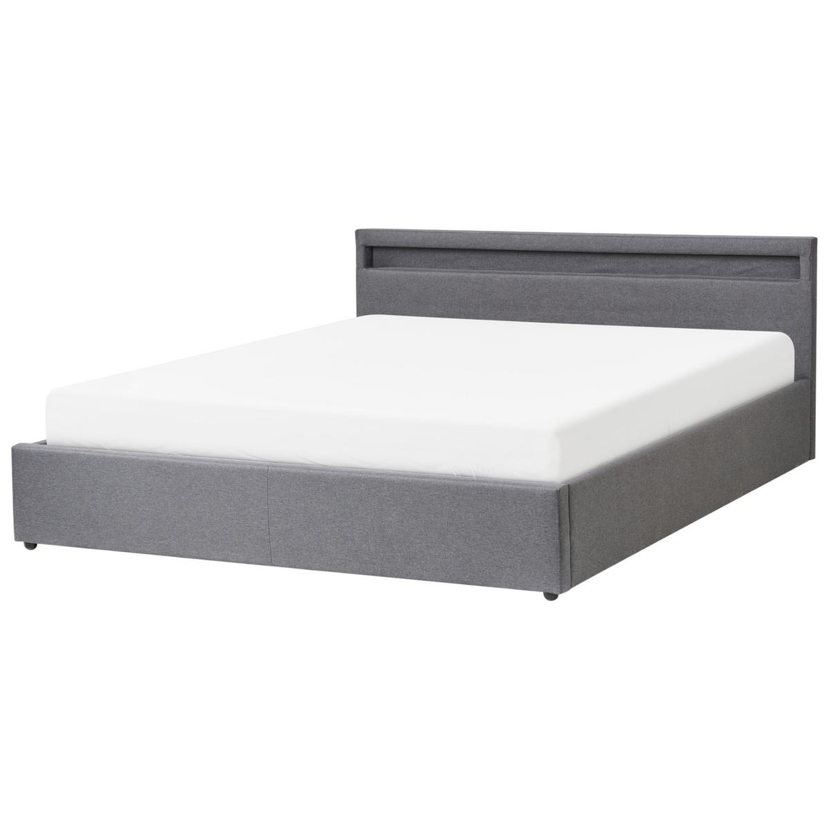 BETT mit Stauraum und LED-Beleuchtung 180/200 cm Stoff Dunkelgrau Armelle - Dunkelgrau, Textil (180/200cm) - Beliani