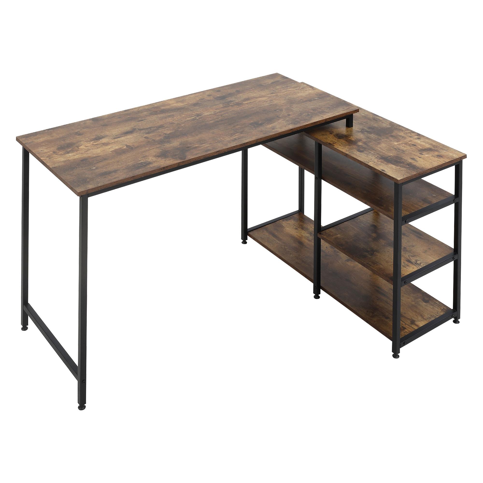 COMPUTERTISCH Bürotisch Regal platzsparend Spanplatte Metall Rustikales Braun - Braun, Kunststoff (135/90/79cm) - HOMCOM