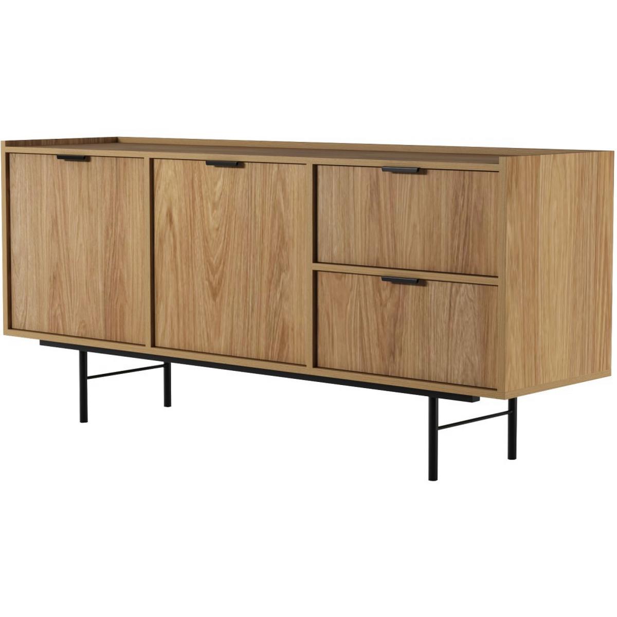 KOMMODE Evron mit 2 Schubalden und 2 Türen, Hikora Eiche - Eichefarben/Schwarz, Holzwerkstoff/Metall (150/68/40cm) - Beautysofa