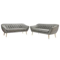 SITZGARNITUR PIRS 3+3 - Hellgrau Velvet - Holzbeine - Buchefarben/Hellgrau, Holzwerkstoff/Textil (180/75/74cm) - MKS