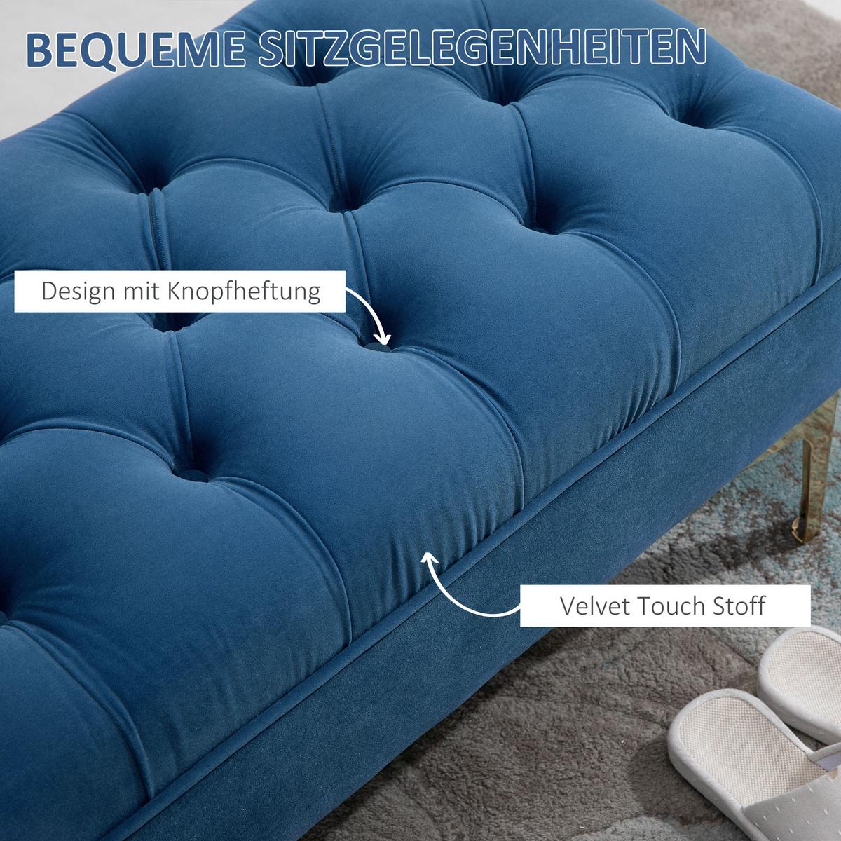 SITZBANK Bettbank Schuhbank mit erhöhten Beine Schlafzimmer Samt Blau - Blau, Kunststoff (45/42/118cm) - HOMCOM