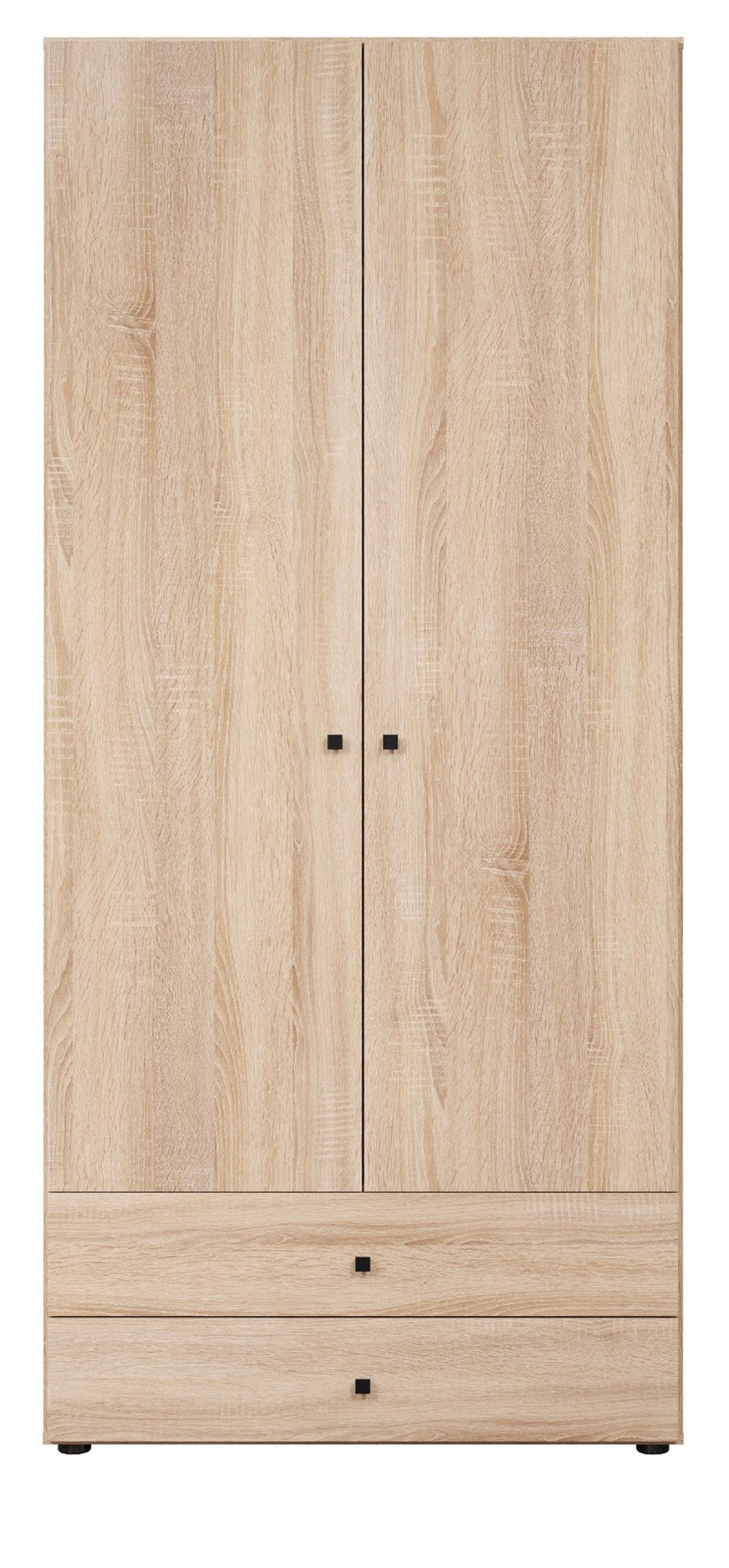 KLEIDERSCHRANK Eiche Sonoma hell 81 x 176 cm, Drehtürenschrank 2-türig mit Schubalden - Schwarz/Sonoma Eiche, Holzwerkstoff/Kunststoff (81/176/51cm) - Top.Furn