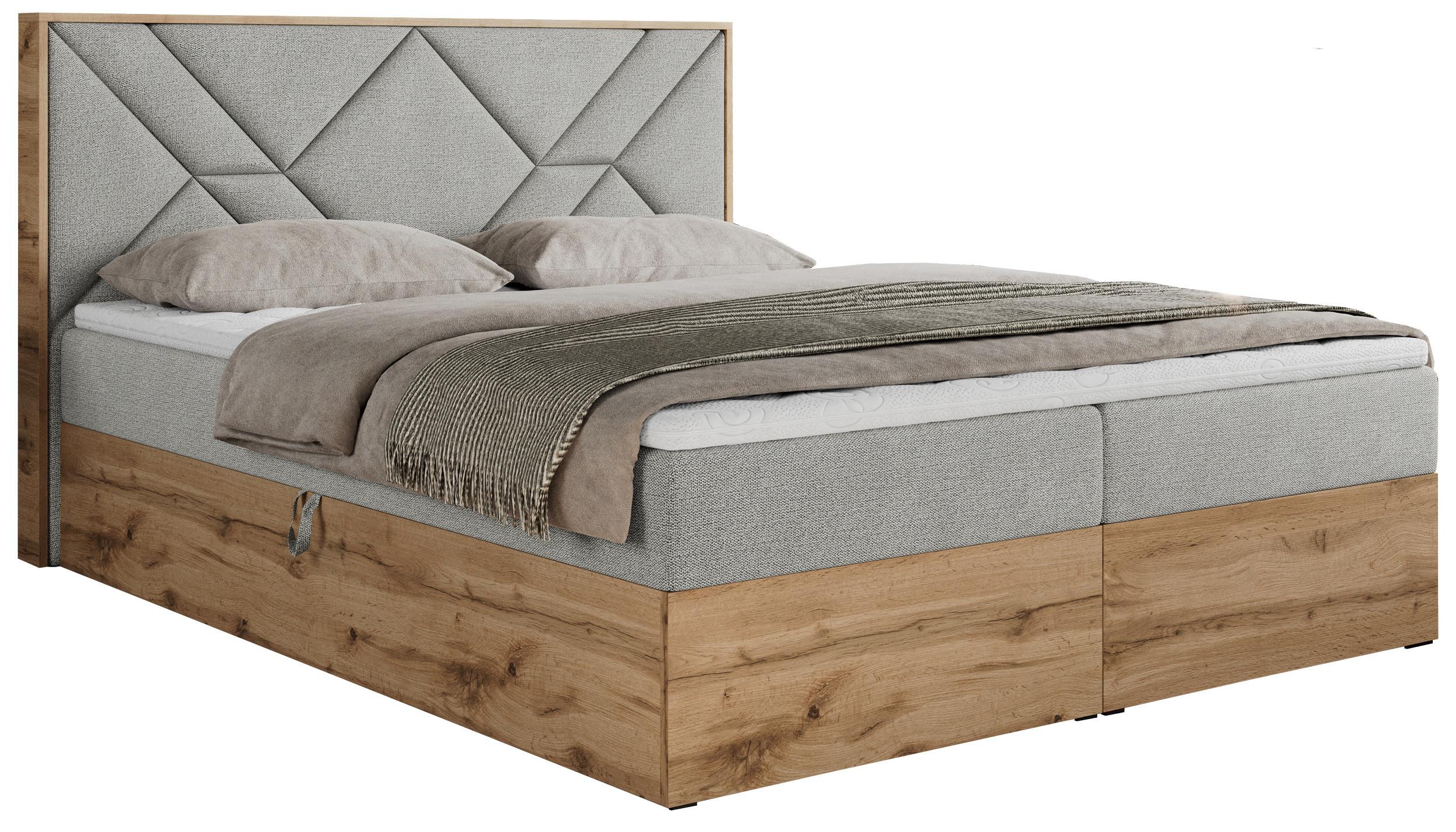 BOXBETT GUNAR - 200/200 Hellgrau Struktur - H4 - Hellgrau, Holz/Textil (200/200cm) - MKS