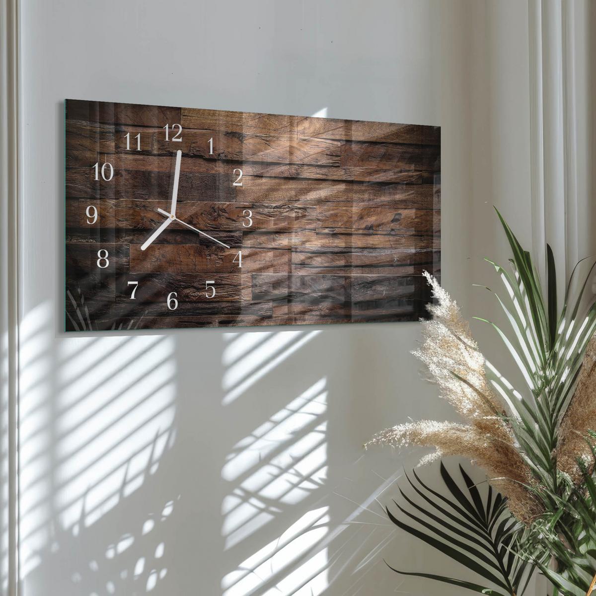 WANDUHR aus Glas 60x30 cm - Holz - Braun, Glas (60/30/0.4cm) - TULUP