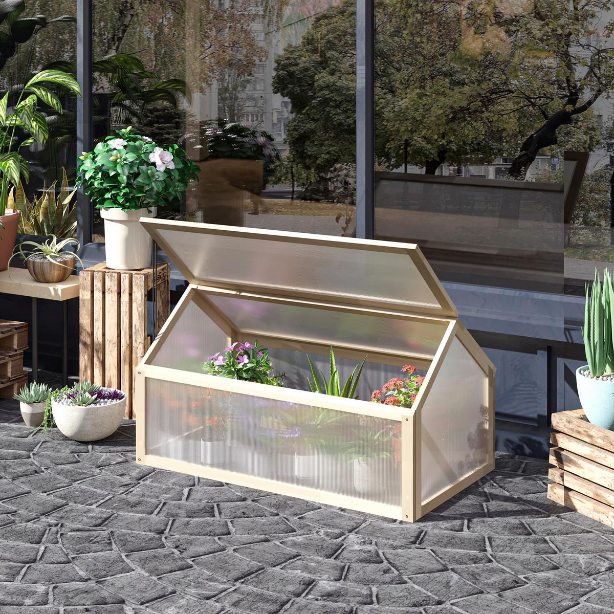 FRÜHBEET aus Holz 90 x 52 x 49,5 cm - Naturfarben, Holz (52/49.5/90cm) - Outsunny