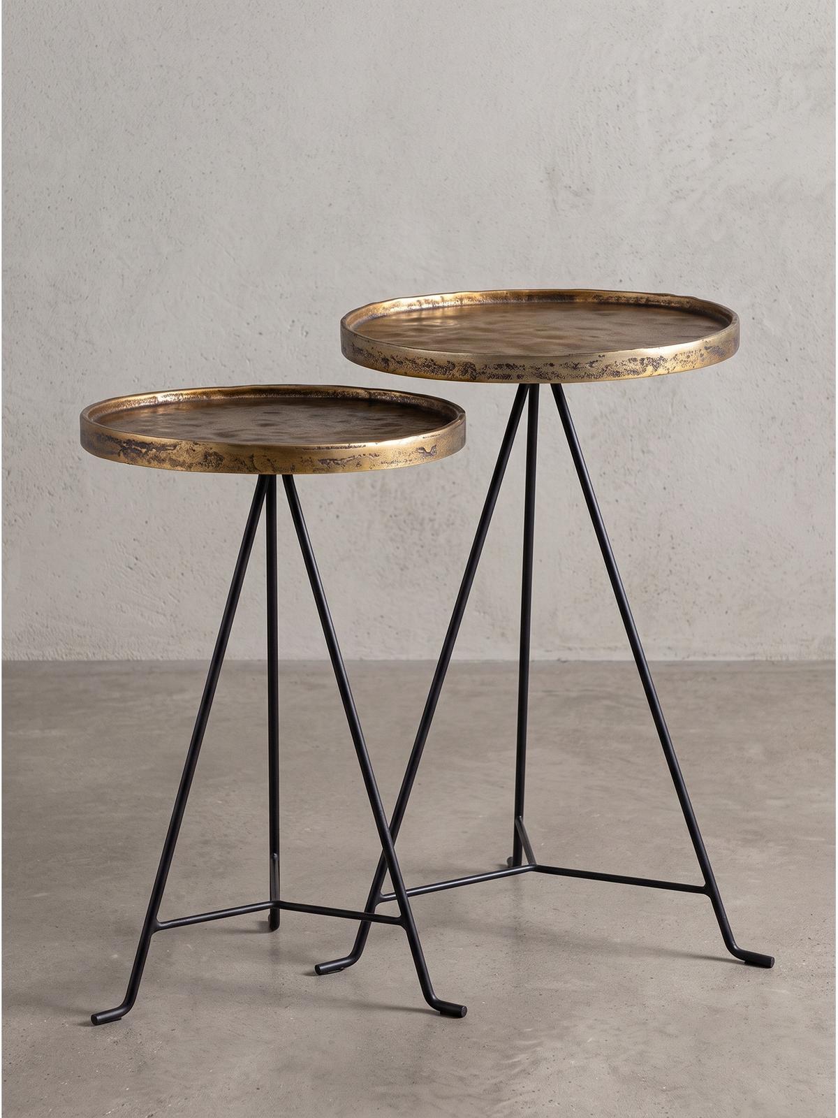 BEISTELLTISCHE 2er-Set IMOLA, Aluminium, Schwarz-Gold, Ø 38 x 62,5 cm - Goldfarben/Schwarz, Metall (38/38/62.5cm) - KADIMA DESIGN