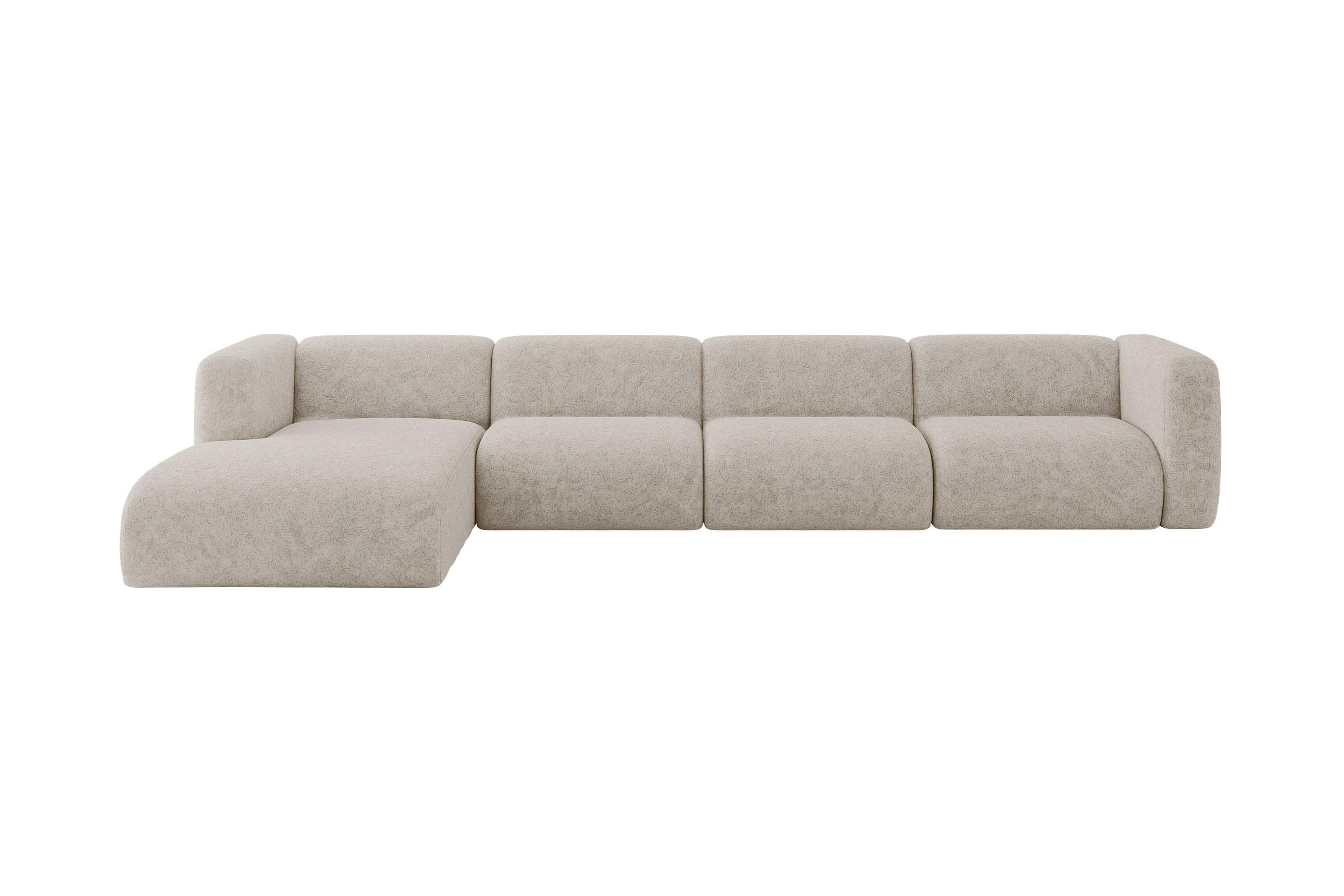 ECKSOFA Ottomane Links MIRA-L3 409x179x70 Beige Velours - Beige/Schwarz, Holzwerkstoff/Kunststoff (409/179cm) - ALTDECOR