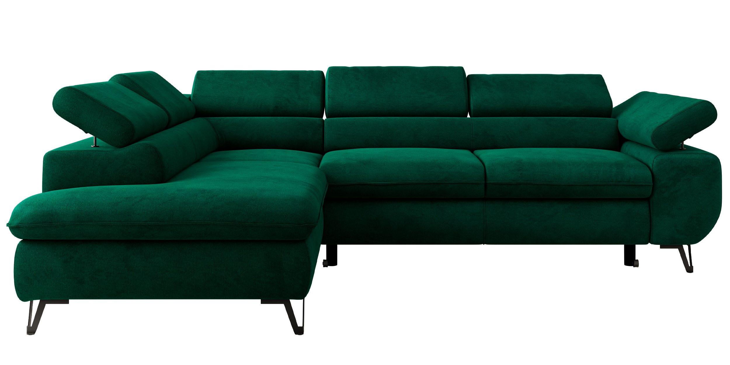 ECKSOFA PABLO L Dunkelgrün Velvet - Links Seite mit Visco Topper - Dunkelgrün/Schwarz, Textil/Metall (208/273cm) - MKS