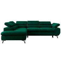 ECKSOFA PABLO L Dunkelgrün Velvet - Links Seite mit Visco Topper - Dunkelgrün/Schwarz, Textil/Metall (208/273cm) - MKS