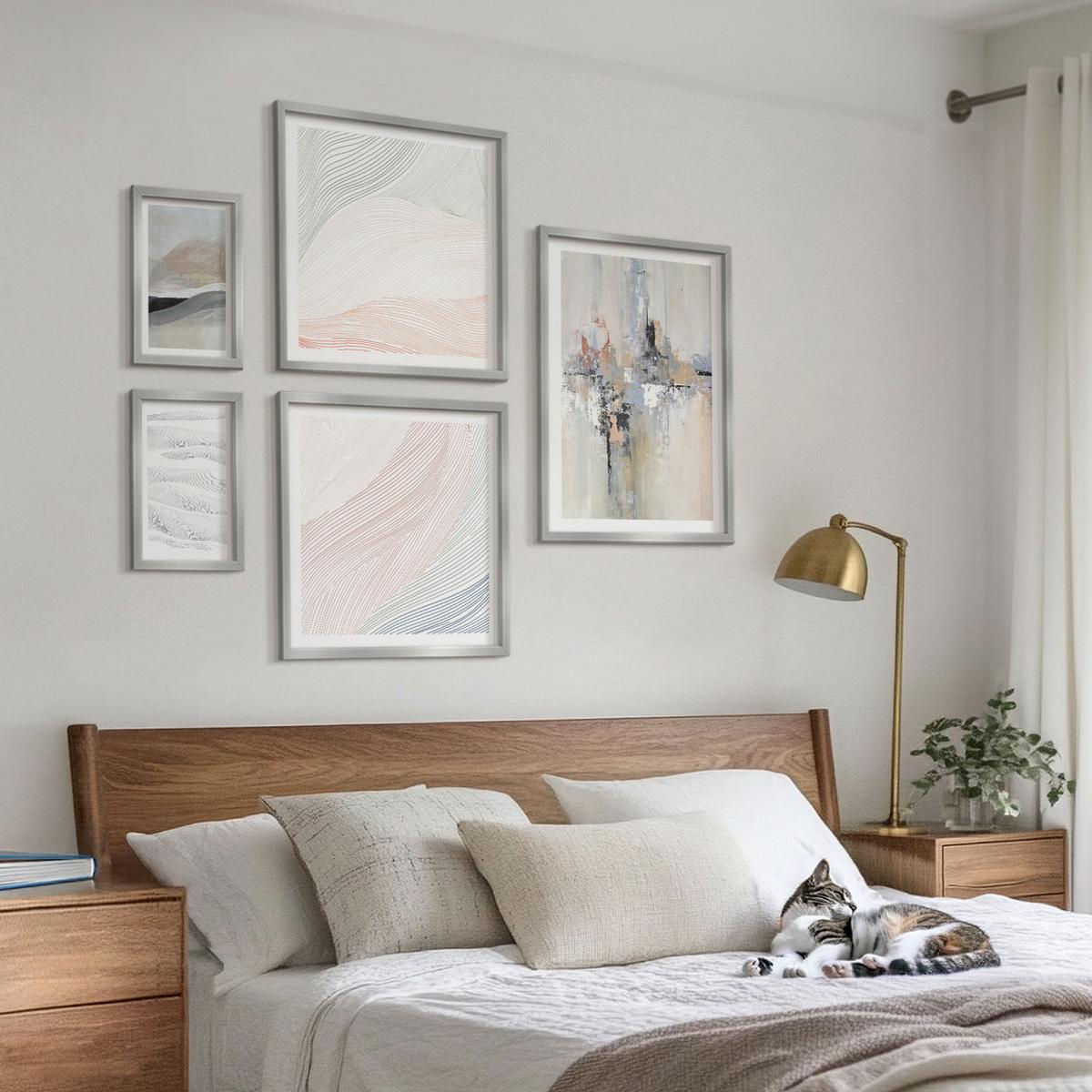 BILDER SET 5er Set - 50x50 cm & 20x30 cm & 40x60 cm Silberner Rahmen - Abstrakte Erdmuster - Silberfarben, Kunststoff (40/60cm) - TULUP