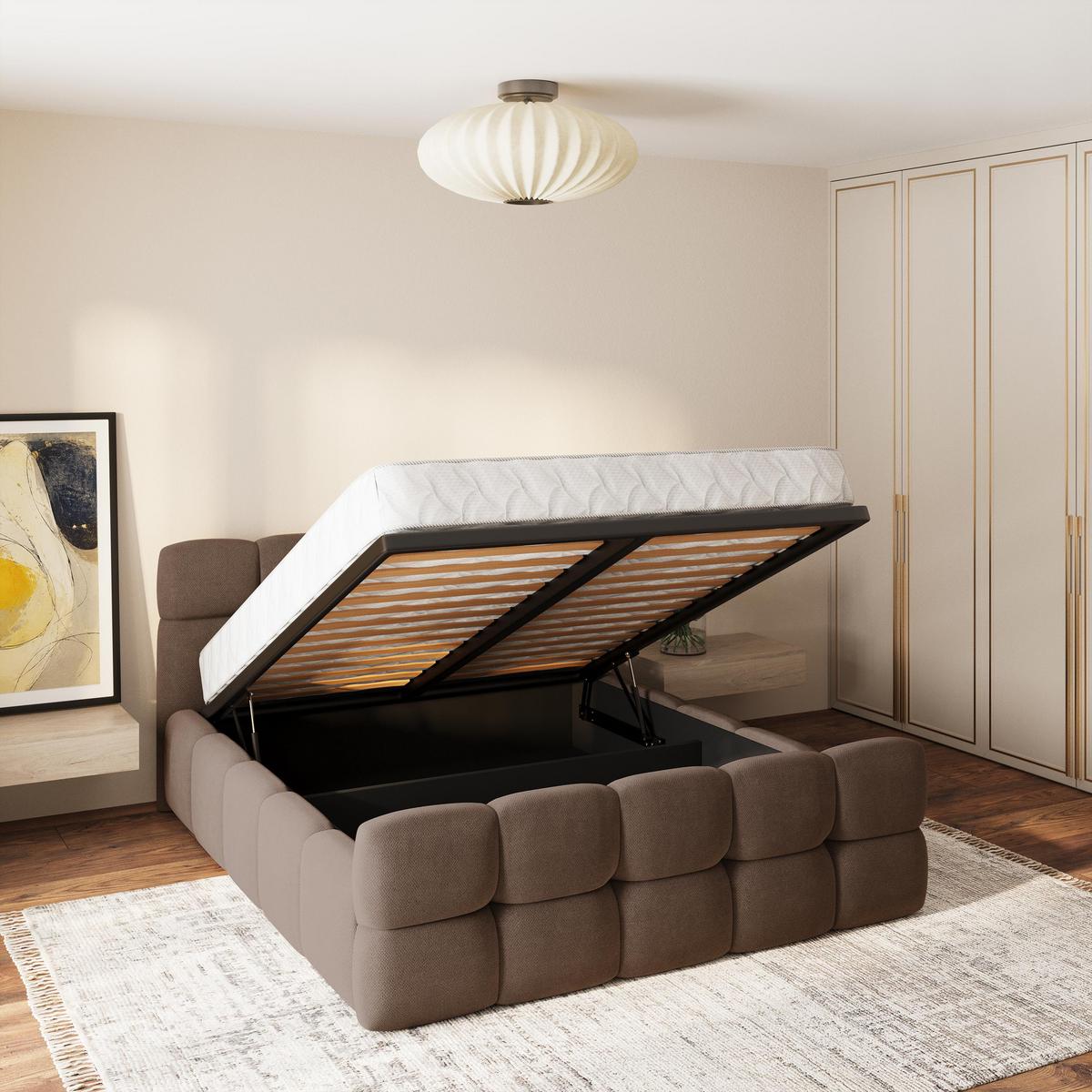 POLSTERBETT ELIZJA 120x200 cm mit Bettkästen - Braun - Braun, Holz (120/200cm) - MASSENO