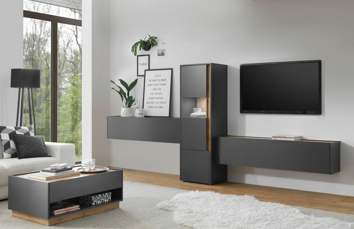 TV-LOWBOARD hängend grau matt, Eiche Wotan 150 cm, TV-Unterteil Hängeschrank - Eiche Wotan/Grau, Holzwerkstoff/Metall (150/35/30cm) - Furn.Design