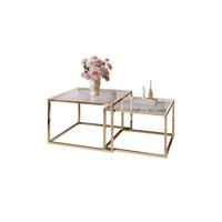 COUCHTISCH YOSHI 2in1 70/70/41 cm Gold chrom / Transparent Glas - Transparent, Glas/Metall (70/70/41cm) - Lookway