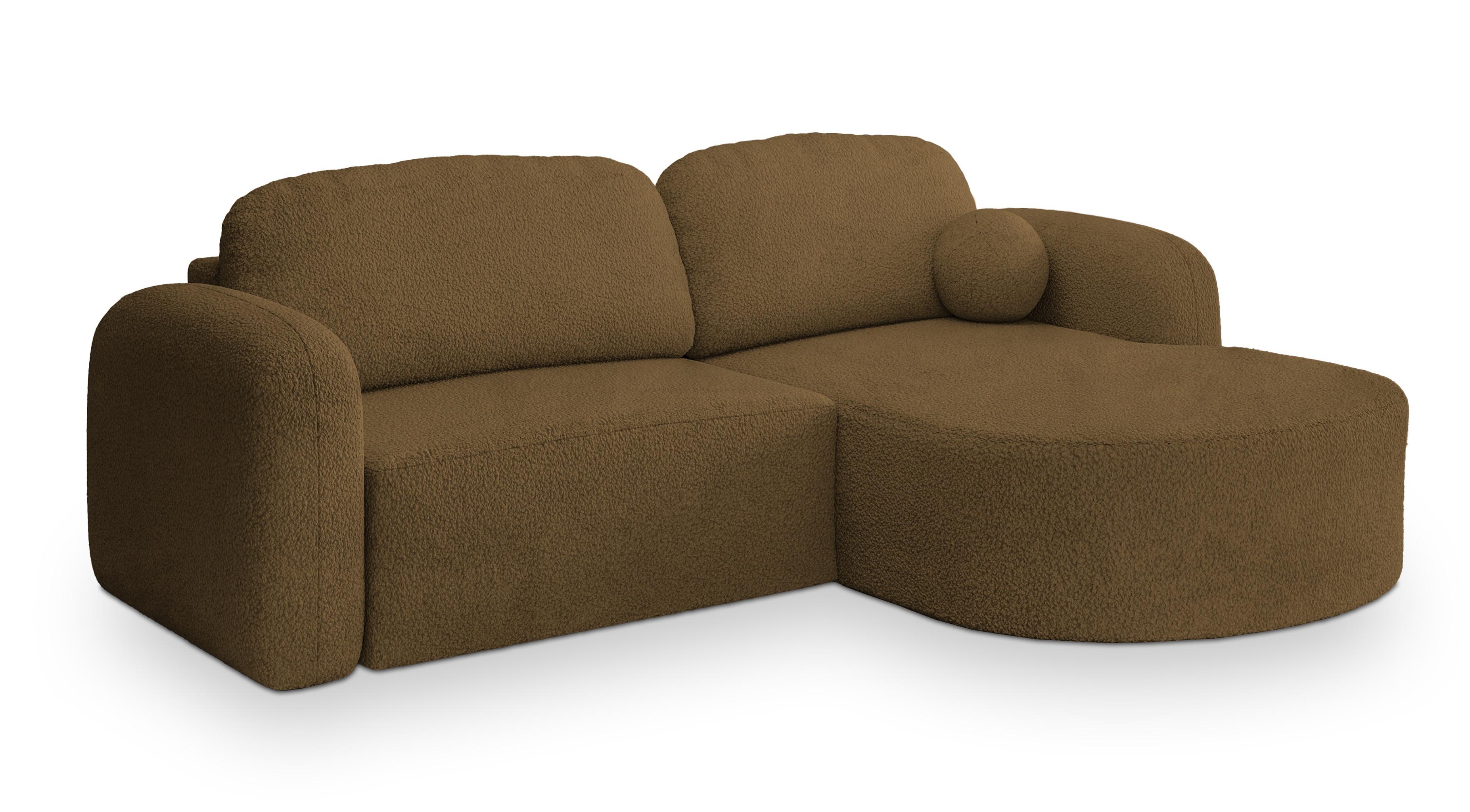 ECKSOFA AMILIA R-S Orange Boucle-Stoff mit Schlaffunktion - Orange, Holz (263/174cm) - MASSENO