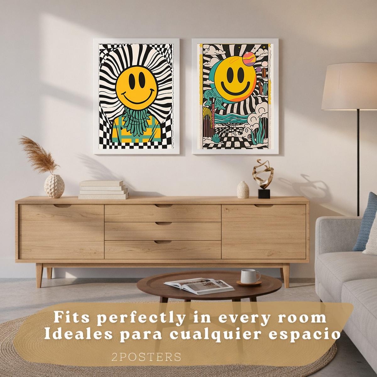 POSTER 4er Kunstdruck-Set Wandbilder Smiley Emoji modern Wohnzimmer Deko, Schlafzimmer, Küche, Badezimmer Rahmenlos A3 - Klar, Papier (29.7/1/42cm) - Nacnic