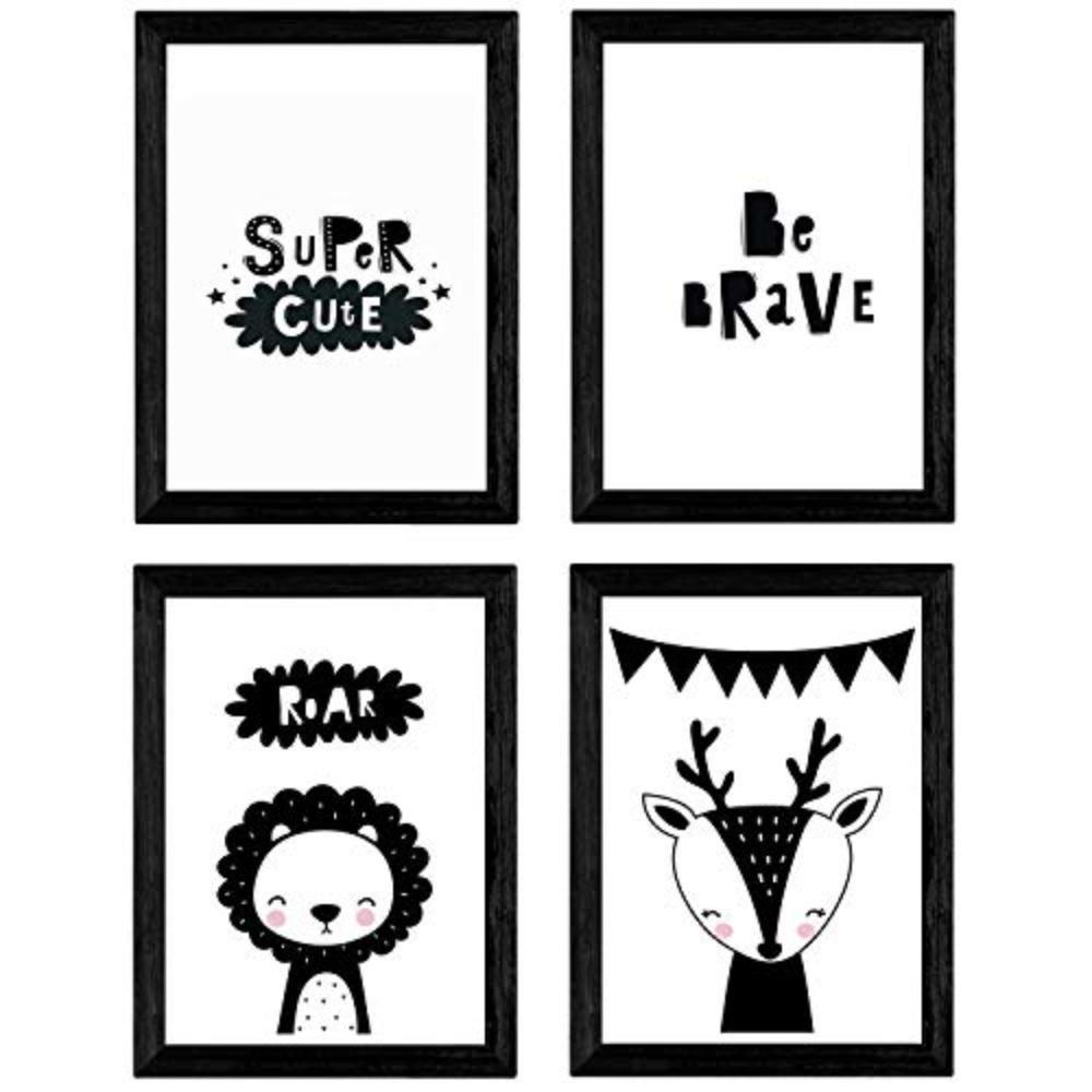 POSTER Set mit 4 „Seien Sie mutig“ Tiere A3 Rahmenlos - Klar, Papier (29.7/3cm) - Nacnic