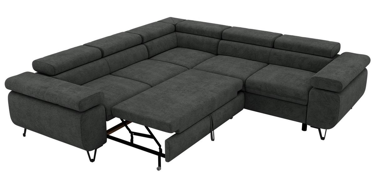 ECKSOFA QUADRO L - Dunkelgrau Stukture - Rechts Seite - Dunkelgrau/Schwarz, Textil/Metall (269/269cm) - MKS