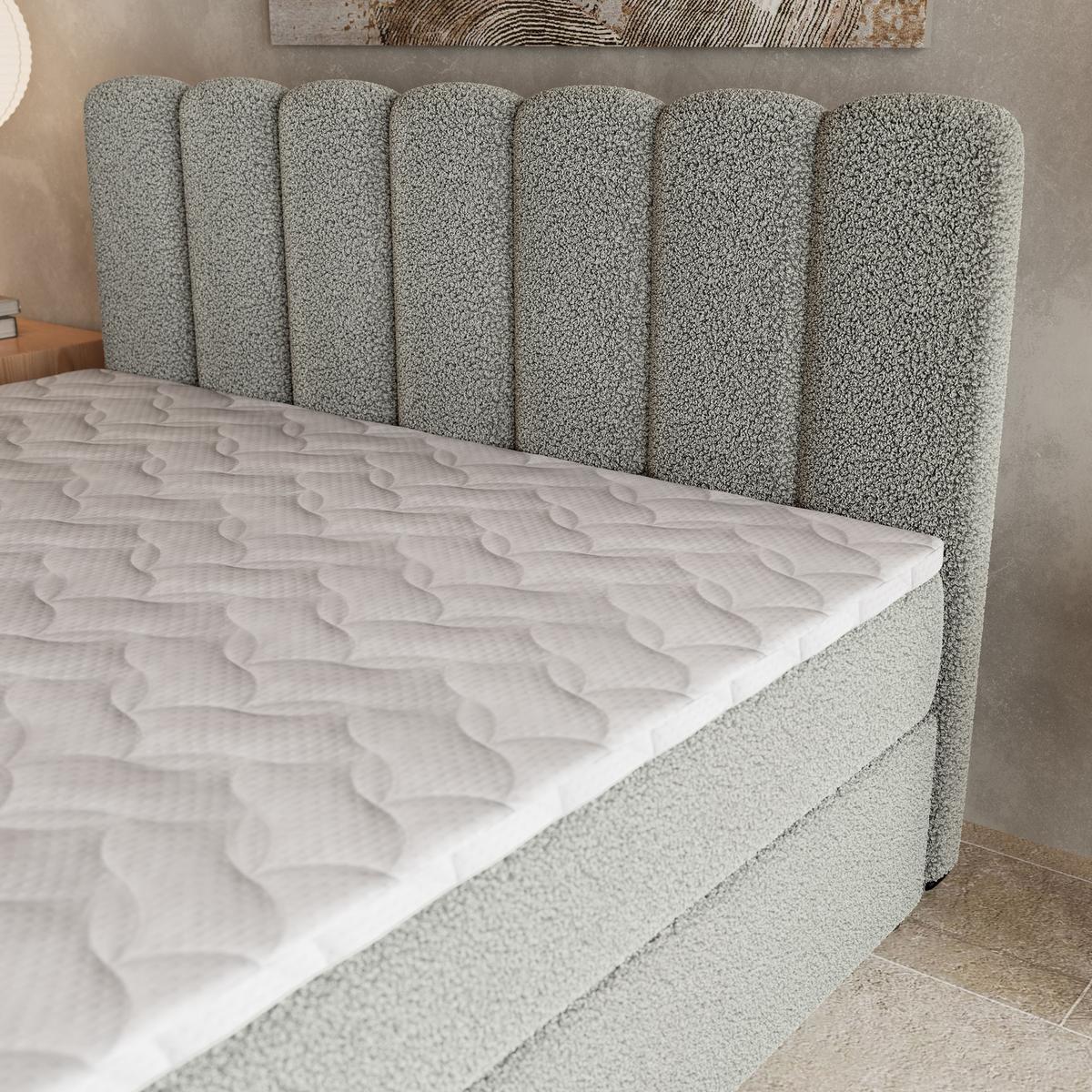 BOXBETT SOLIA 140x200 cm mit Matratze und Topper, H2+H3 - Hellgrau - Hellgrau, Holz (140/200cm) - MASSENO