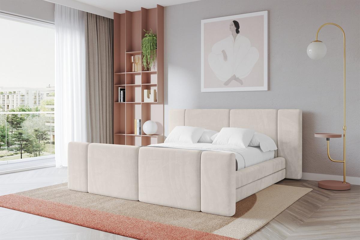 POLSTERBETT mit Bettkasten, Fußteil und Lattenrost, Bett mit Matratze H3/H4 - TEVO-Z 140x200 Beige - Ecru, Holzwerkstoff/Textil (140/200cm) - ALTDECOR