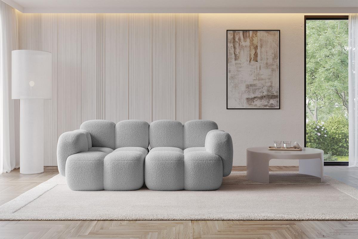 2-SITZER modulares Sofa Miko-S1 214x118x75 cm Hellgrau Bouclé - Edelstahlfarben/Schwarz, Holzwerkstoff/Kunststoff (214/75/118cm) - ALTDECOR