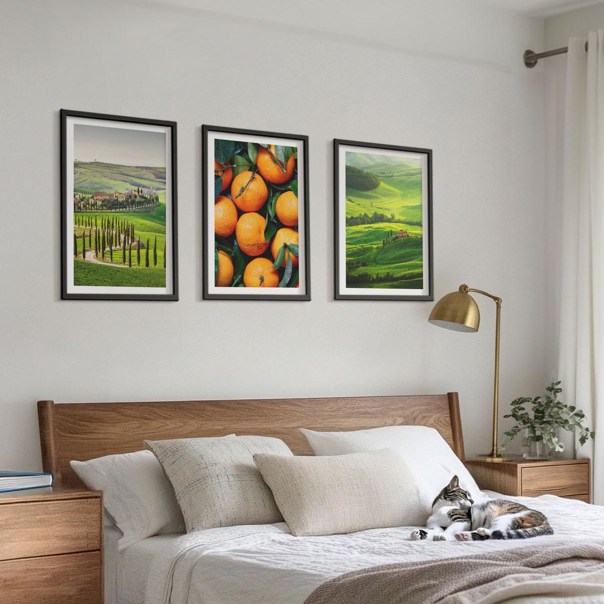 BILDER SET 3er Set - 40x60 cm Schwarzer Rahmen - Italienische Landschaft mit Orangen - Schwarz, Kunststoff (40/60cm) - TULUP