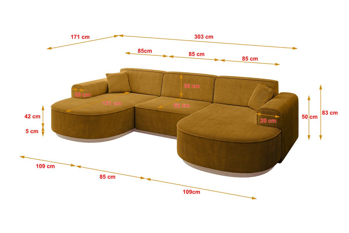 WOHNLANDSCHAFT MARI-U1-v1 - 303x171x83 cm Senfgelb Cord - Gelb, Holzwerkstoff/Textil (303/83/171cm) - ALTDECOR
