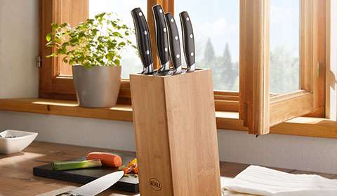 6-teiliges Messerset mit Messerblock aus Bambusholz von mömax.