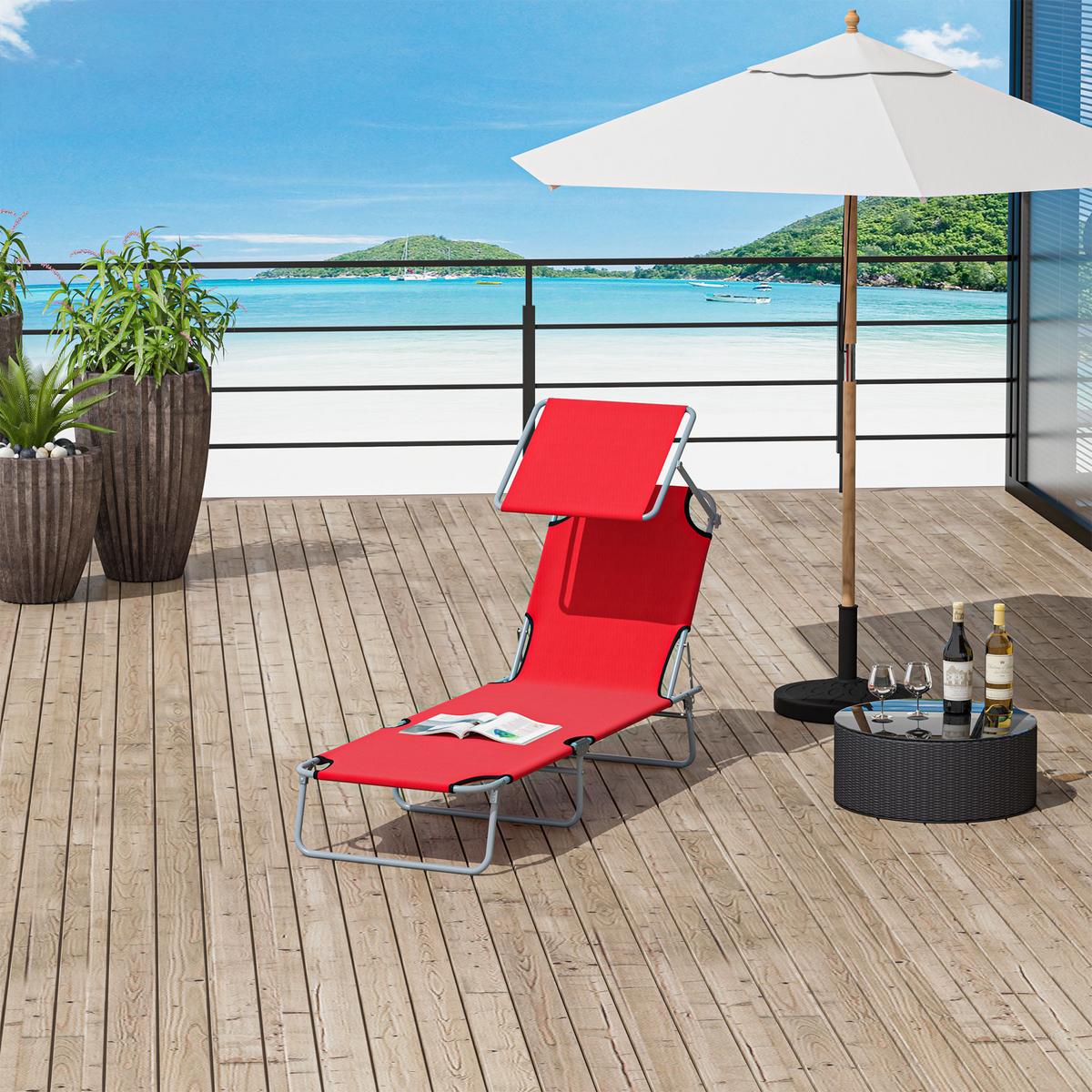 SONNENLIEGE mit Sonnenschutz, Rot - Rot, Metall (58/36/187cm) - Outsunny