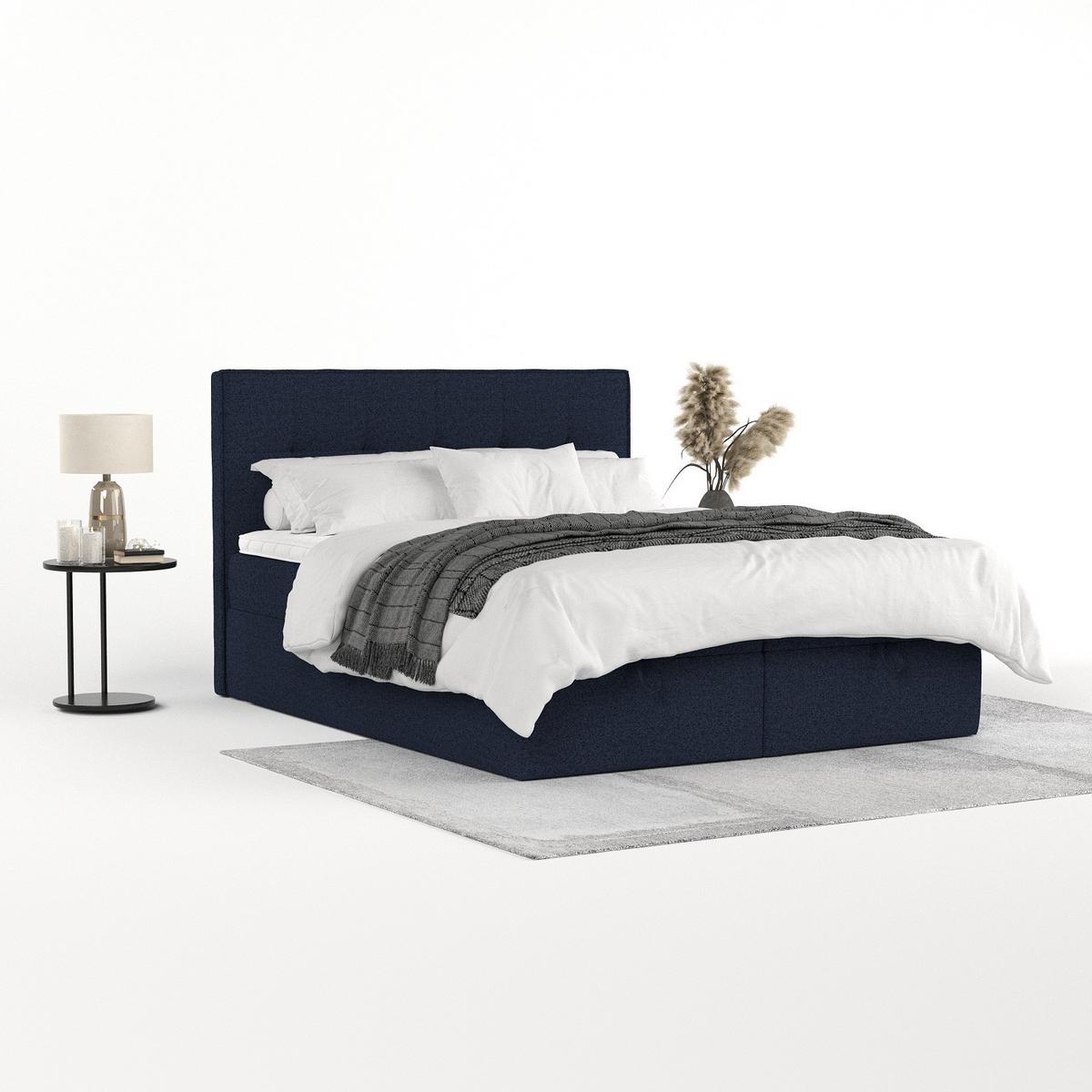 BOXBETT Tivra 160/200 cm Marineblau im Riva Stoff - Schwarz/Dunkelblau, Holz/Holzwerkstoff (160/200cm) - AltaBeds