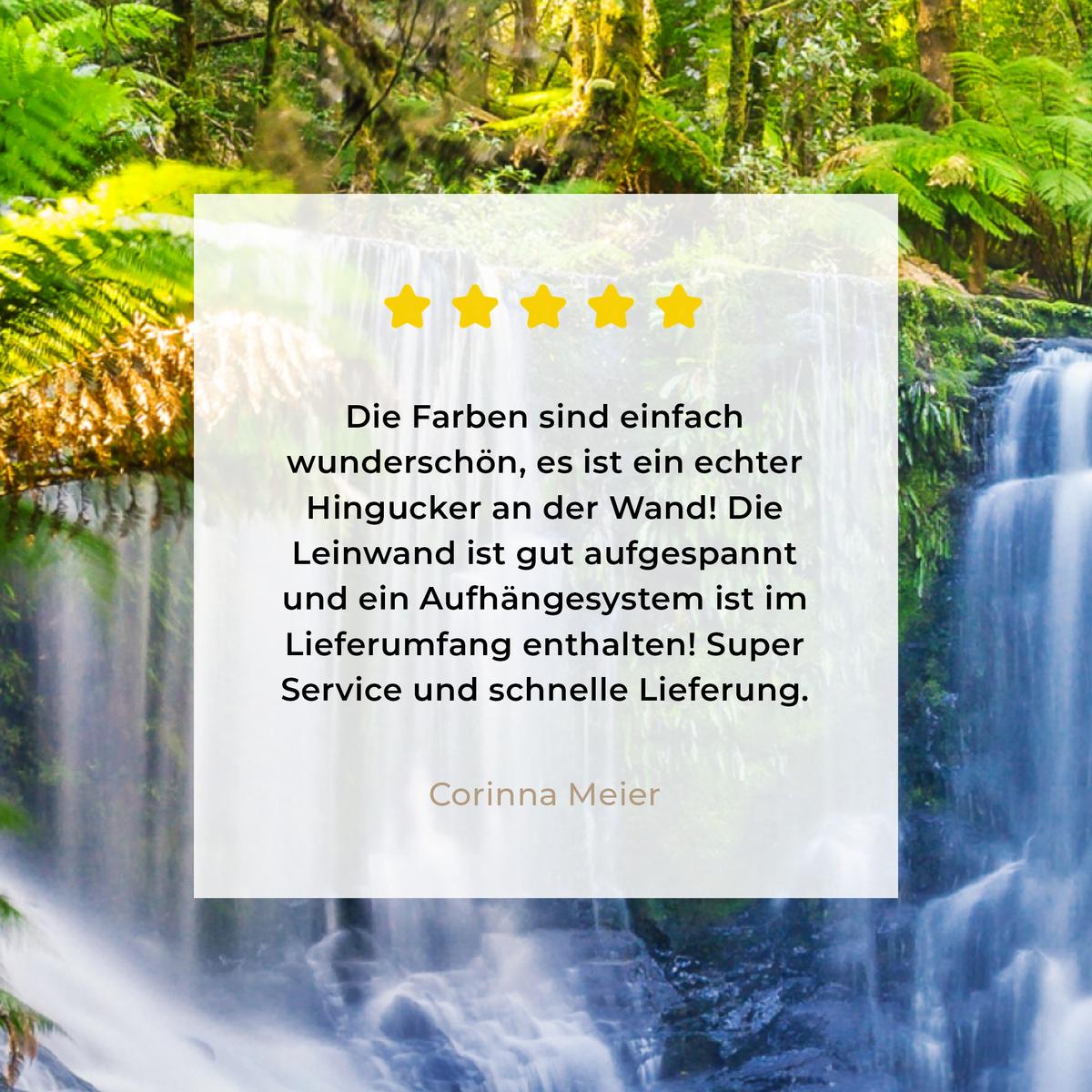LEINWANDBILD Dschungel - Wasserfall - Australien - Pflanzen - Natur Deko Wohnzimmer 20x20 cm - Dunkelgrün, Textil (20/20cm) - MuchoWow