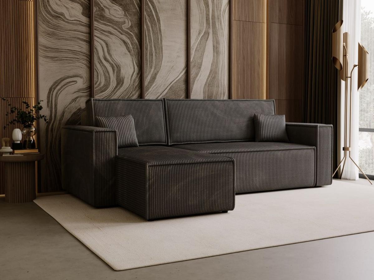 ECKSOFA Prato L Dunkelgrau - Dunkelgrau/Schwarz, Holz/Textil (253/145cm) - Graingold